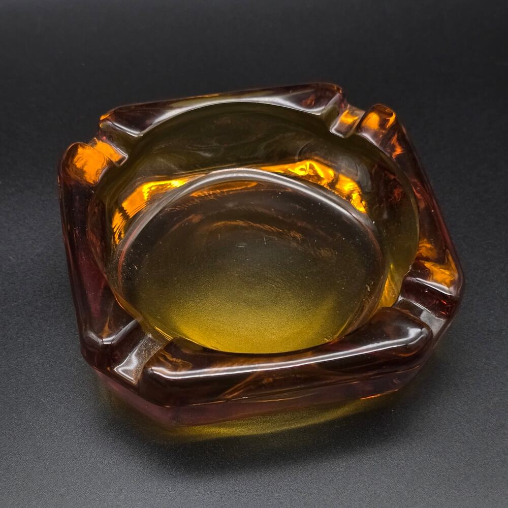 Amber Yellow Glass Ashtray Vintage 1970s